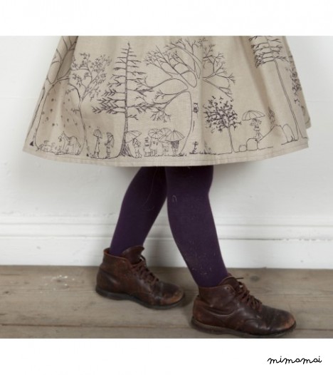 Rosie dress Woodland print in plum linen