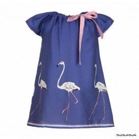 Ivy Dress, Large Flamingo, Blue