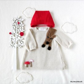Abito in maglia baby e cappuccio. Little Red Riding Hood. 100% lana.
