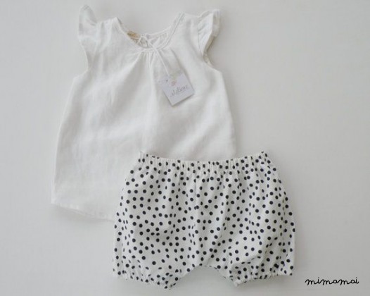 Linen Blouse and Bloomers Set, Polka dots