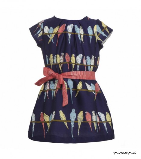 Girls Georgina Dress in Navy Budgies