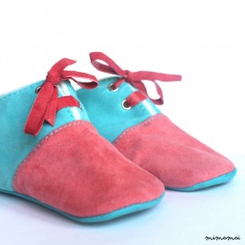 12 - 18 Months Slippers / Baby Shoes Lamb Leather Pastel Pink Blue