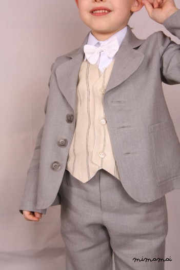 Natural linen striped vest tan latte beige