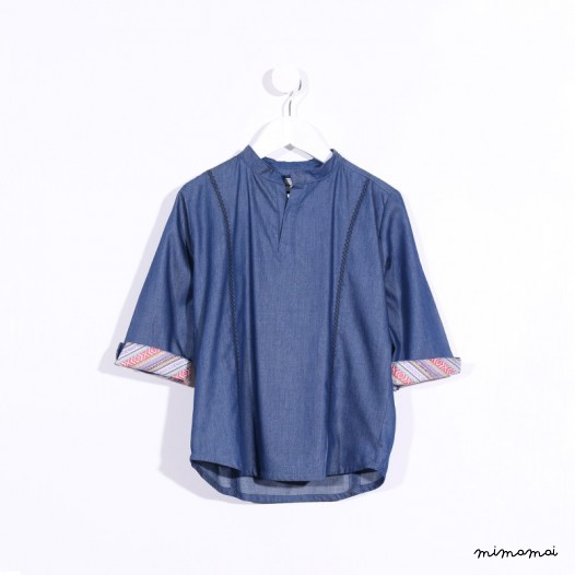 Slip-on Shirt with Embroidery denim