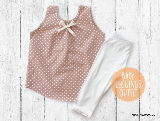 Light Brown Polka dots Tank Top and White Leggings for girls,