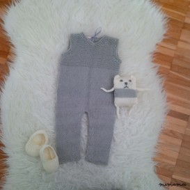 Baby romper, handmade knitwear of organic cotton, grey