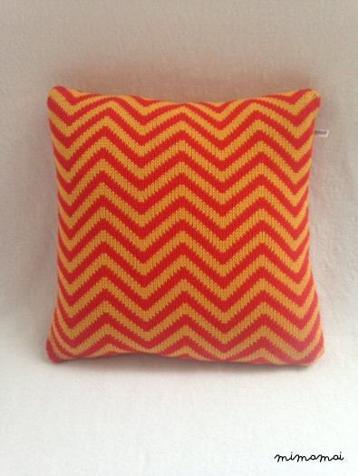 Knitted Cushion/Red & Gold Pillow