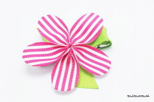 Allie Hot Pink And White Stripe Flower Hair Clip