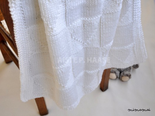 Wool baby blanket, Hand knitted, White