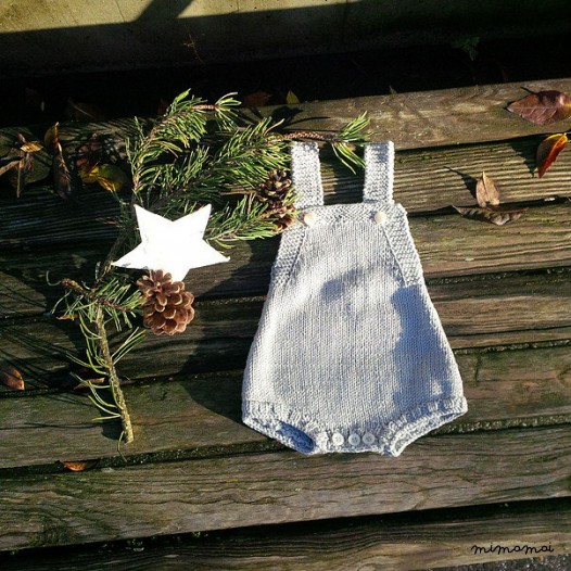Baby romper, handmade knitwear of organic cotton, pale rose