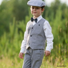 Natural cotton vest checked