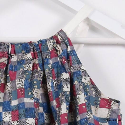 Square-Neck Flare Top blue and maroon