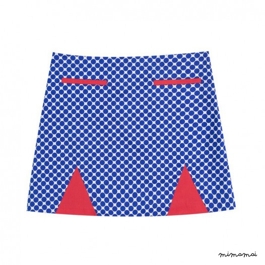 Contrast Triangle Skirt blue dots