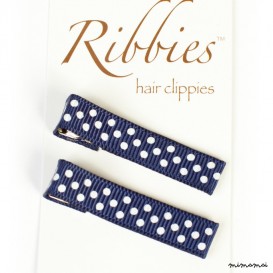 Pair of Small Dots on Navy Blue Hairclips