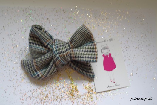 Barrette gros noeud Prince de Galles gris