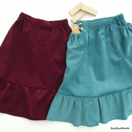 Natural cord skirt with big round ruffled pockets