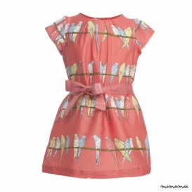 Girls Georgina Dress in Pink Budgies