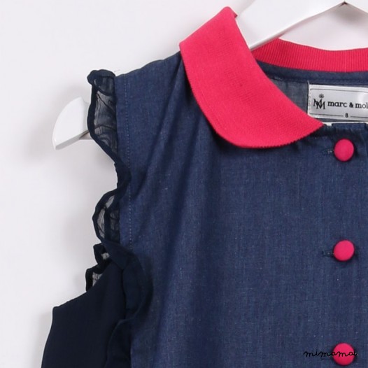 Button-down Dress with Frills blue