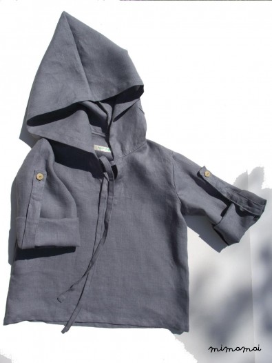 Natural linen hoodie, tuck up sleeves