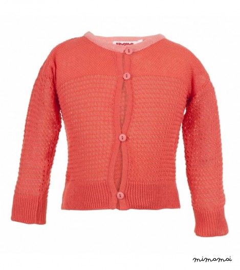 Girls Vintage Knit Hot Coral Cardigan