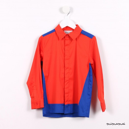 Long-sleeved Colour block Shirt orange and blue