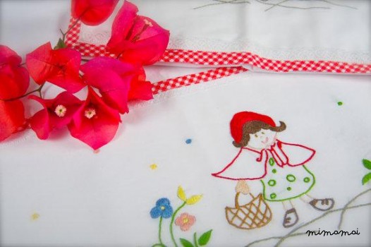 Red Riding Hood baby linen sheet pillowcase,hand embroidered,cradle stroller