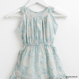Dress girl, elastic on the chest, blue print