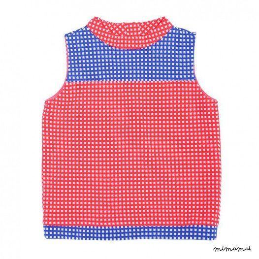 High Collar Top blue and pink