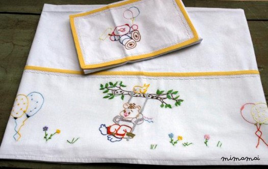 Baby linen sheet pillowcase hand embroidered cradle stroller nursery