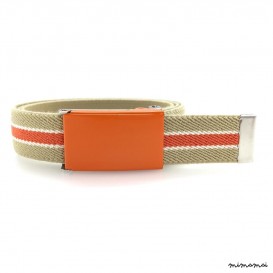 Beige belt, orange buckle with white and orange stripes