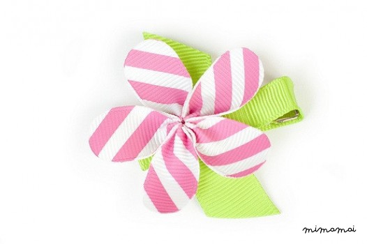 Allie Pink White Diagonal Flower Hair Clip