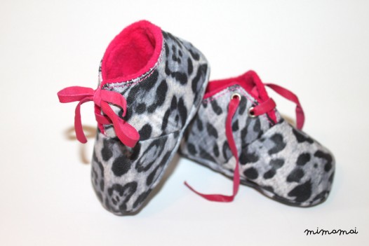 6-12 Months Slippers / Baby Shoes Lamb Leather Leopard Pink