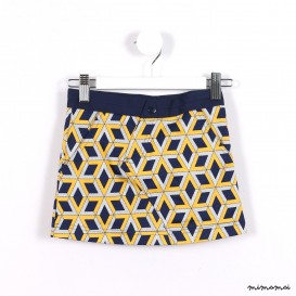 Slanted-zip Skirt navy and yellow