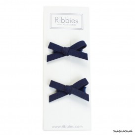Pair of Suede Bows Hair Clips - Navy Blue