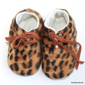 6-12 Months Slippers / Baby Shoes Lamb Leather leopard