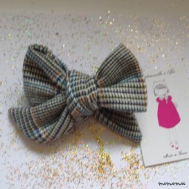 Barrette gros noeud Prince de Galles gris