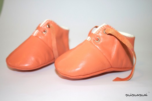 12-18 Months Slippers / Baby Shoes Lamb Leather orange peach