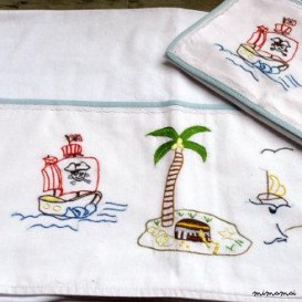 Pirates baby sheet pillowcase hand embroidered cradle stroller nursery