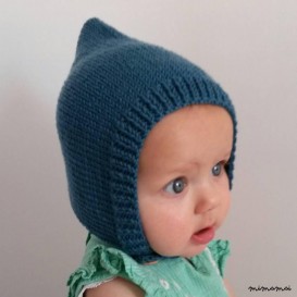 Pixie bonnet cap knit in teal green merino wool