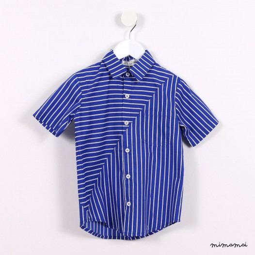 Short-sleeved Slash Shirt blue stripes