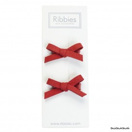 Pair of Suede Bows Hair Clips - Red