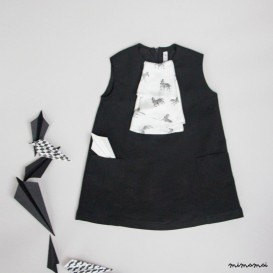 Black woolen zebra jabot dress