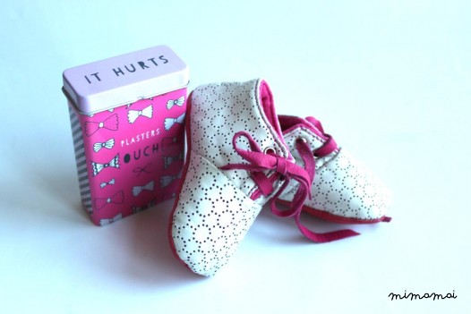 3-6 Months Slippers / Baby Shoes Lamb Leather White Pink Dots OwO SHOES