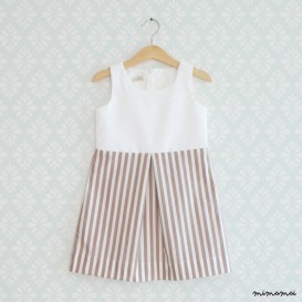 White and brow striped Dress for little girls