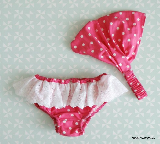 Pink and white Polka Dots Swimwear