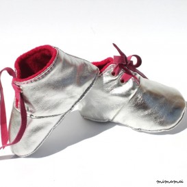 12-18 Months Slippers / Baby Shoes Lamb Leather Glitter silver argent