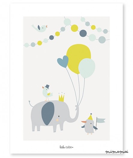Affiche b&eacute;b&eacute; enfant &eacute;l&eacute;phant ballons gar&ccedil;on
