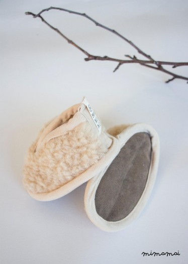 Woolen baby slippers with leather sole/ Peanut butter