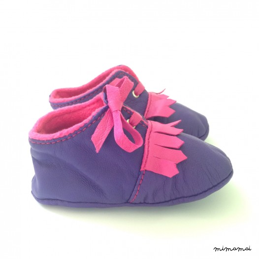 12-18 Months Slippers / Baby Shoes Lamb Leather Purple Pink