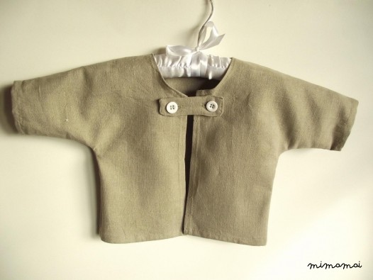 Natural linen baby jacket. Tan